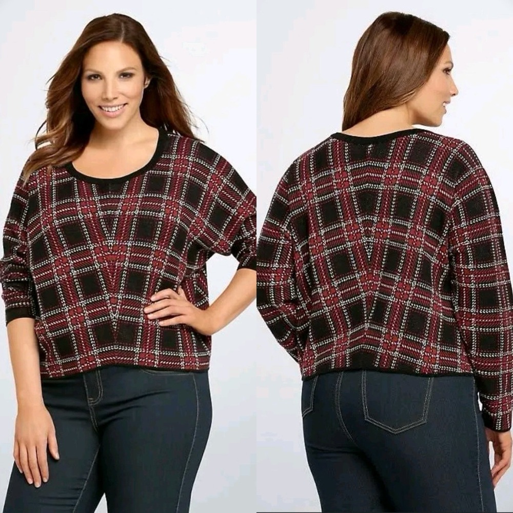 Torrid Red‎ Black Plaid Pullover 100% Cotton Sweater 2X #240